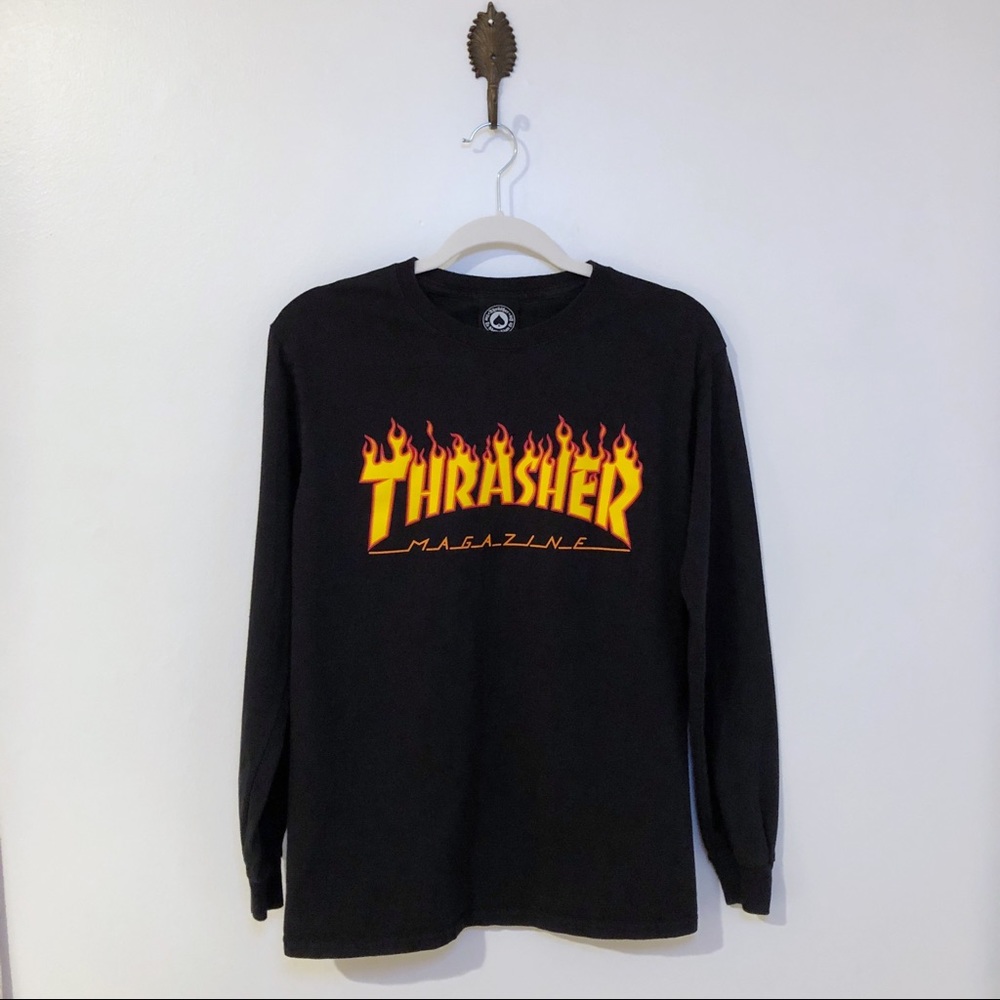 Thrasher Black Flame Logo Long Sleeve